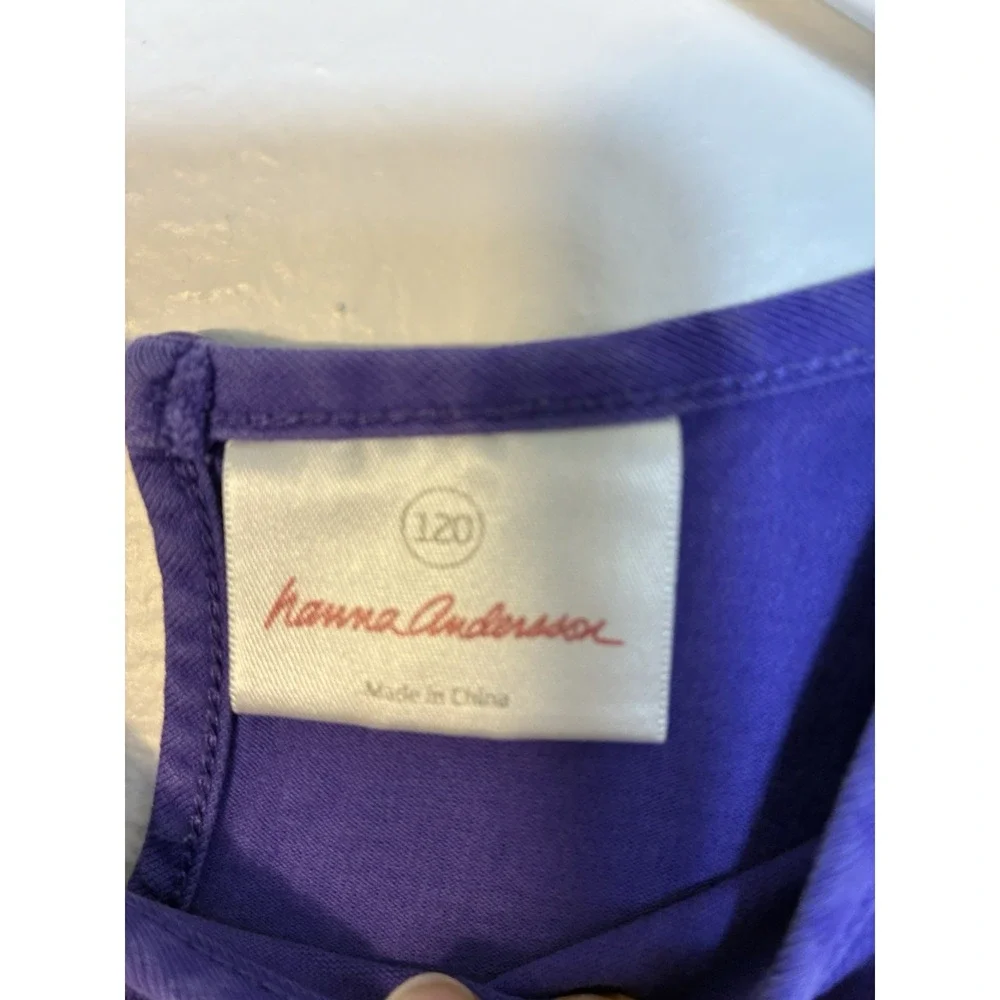 Hannah Andersson Long‎ Sleeve Dress Girls Sz 7 Purple Tired Casual Cotton